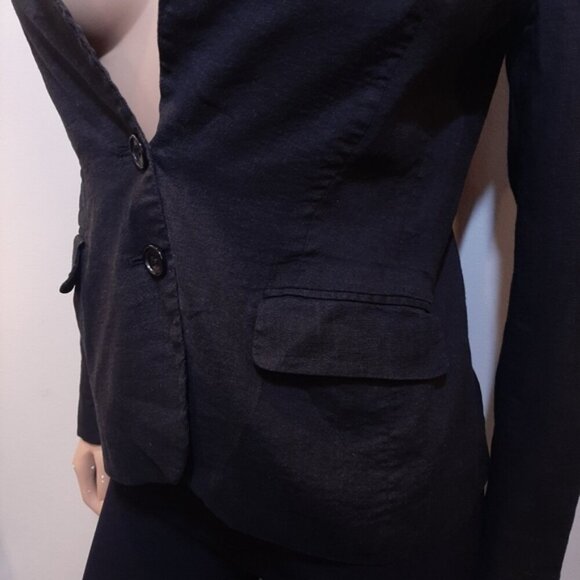 French Connection Linen Blazer Jacket  Black Fitted Size 6 Single Breasted - Picture 3 of 11